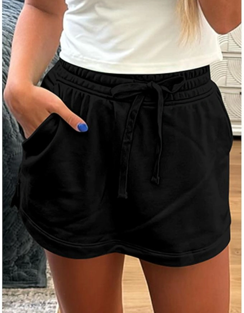 Black French Terry Drawstring Mini Skort with Pockets