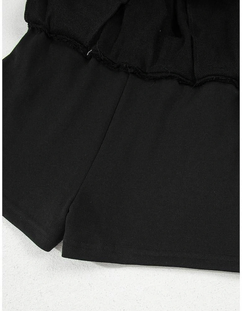 Black French Terry Drawstring Mini Skort with Pockets