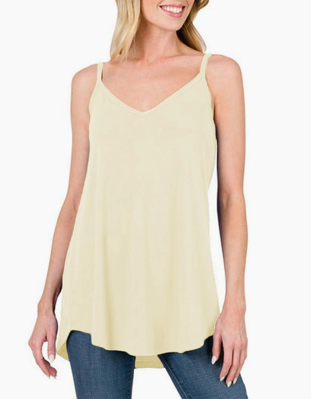 Apricot Spaghetti Strap V-Neck Flowy Tunic Tank Top, 5 of 4