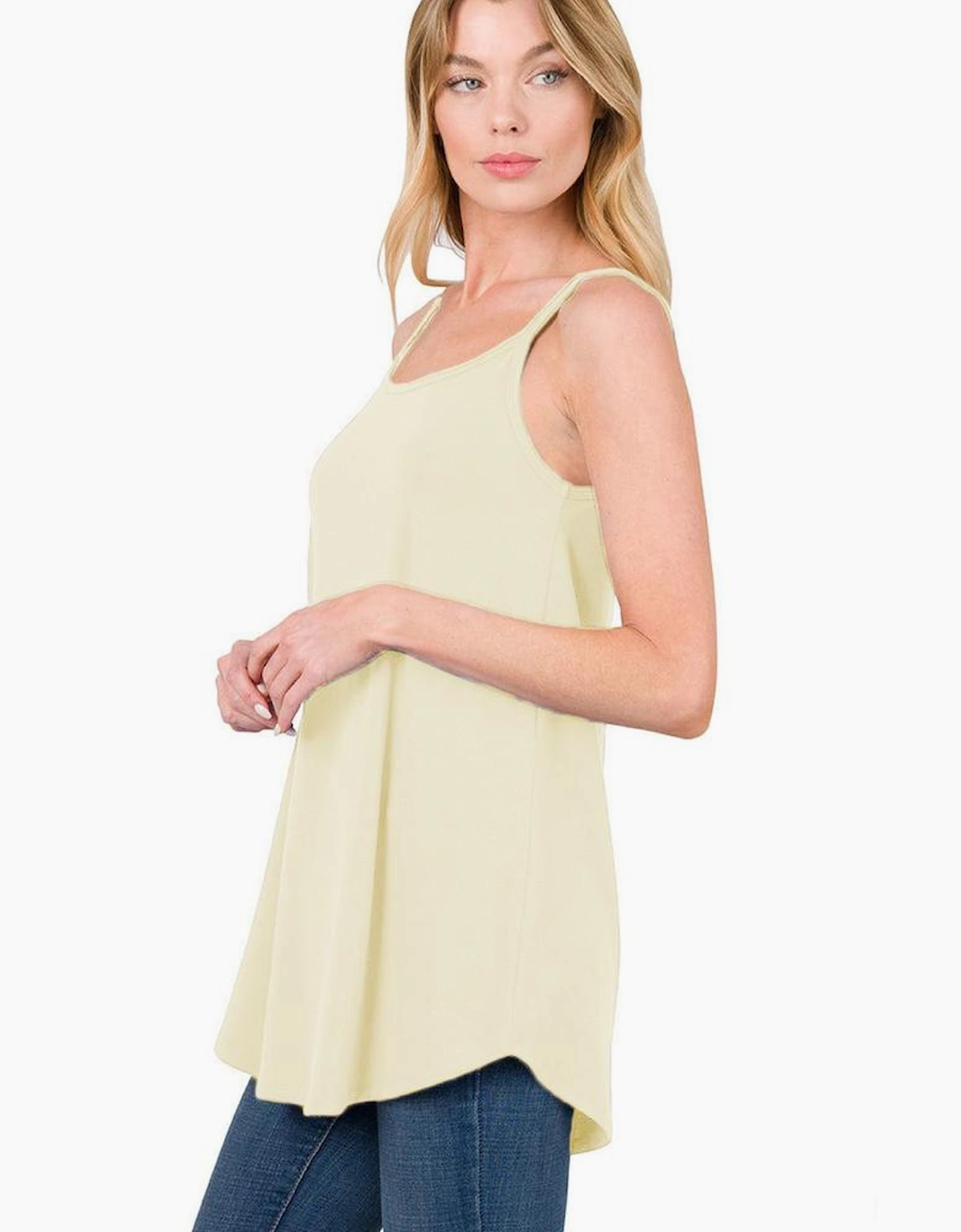 Apricot Spaghetti Strap V-Neck Flowy Tunic Tank Top