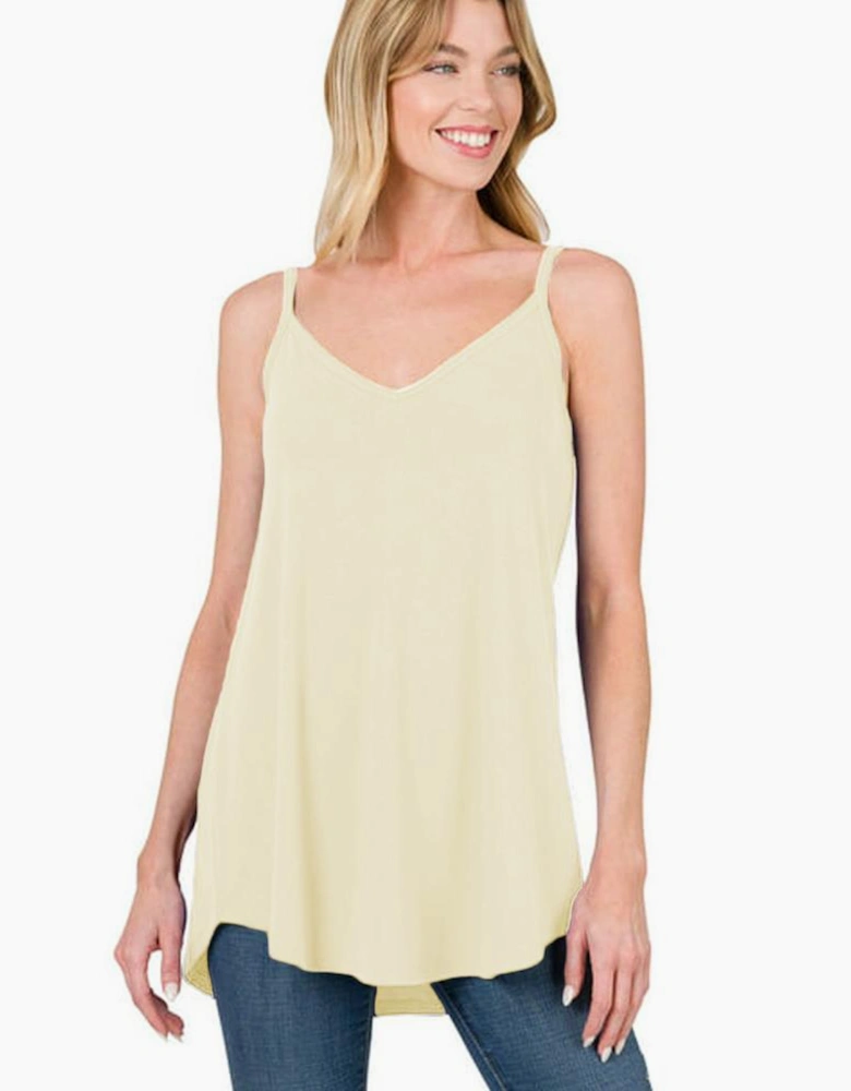 Apricot Spaghetti Strap V-Neck Flowy Tunic Tank Top