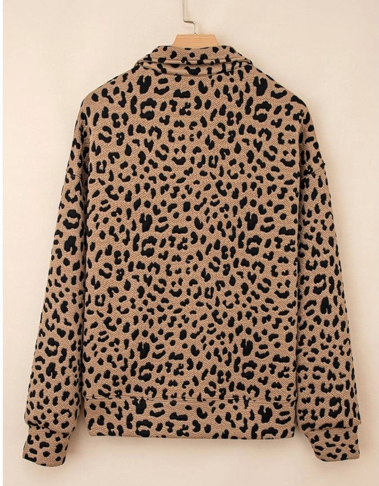 Brown Leopard Print Quarter Zip Sweatshirt