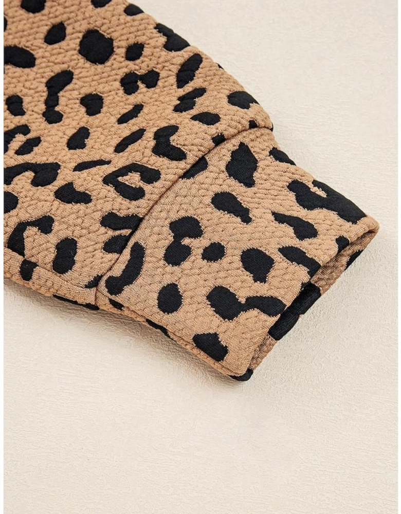 Brown Leopard Print Quarter Zip Sweatshirt