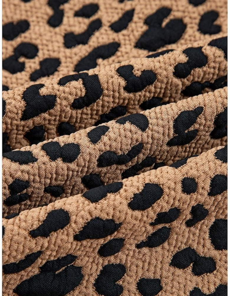 Brown Leopard Print Quarter Zip Sweatshirt