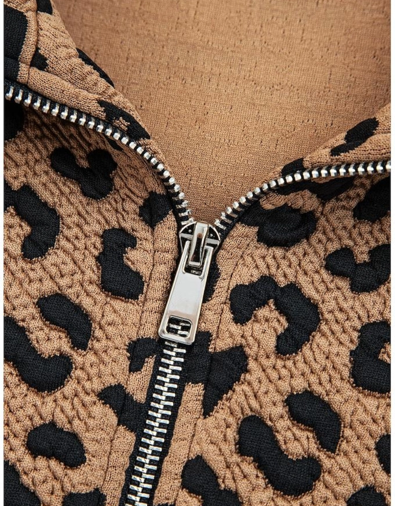 Brown Leopard Print Quarter Zip Sweatshirt