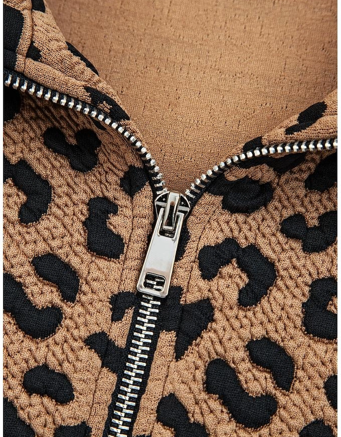 Brown Leopard Print Quarter Zip Sweatshirt