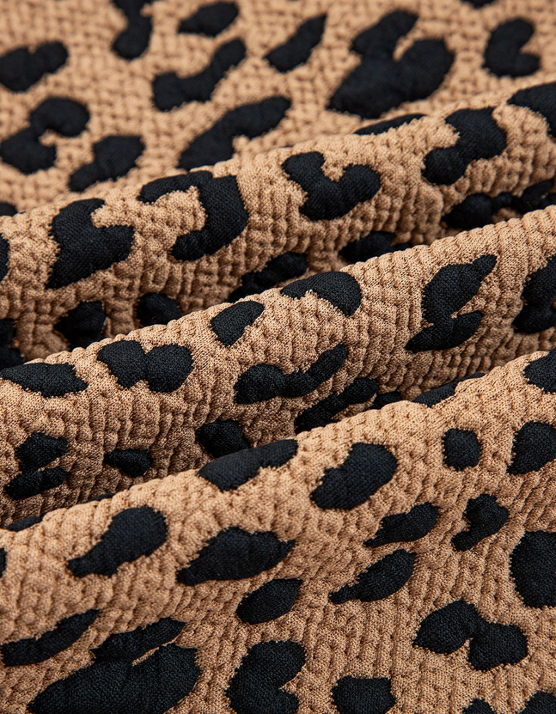 Brown Leopard Print Quarter Zip Sweatshirt