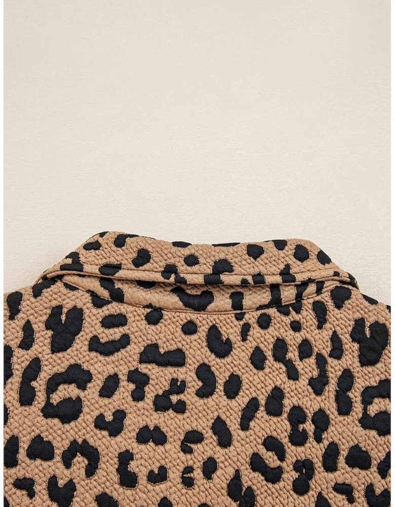 Brown Leopard Print Quarter Zip Sweatshirt