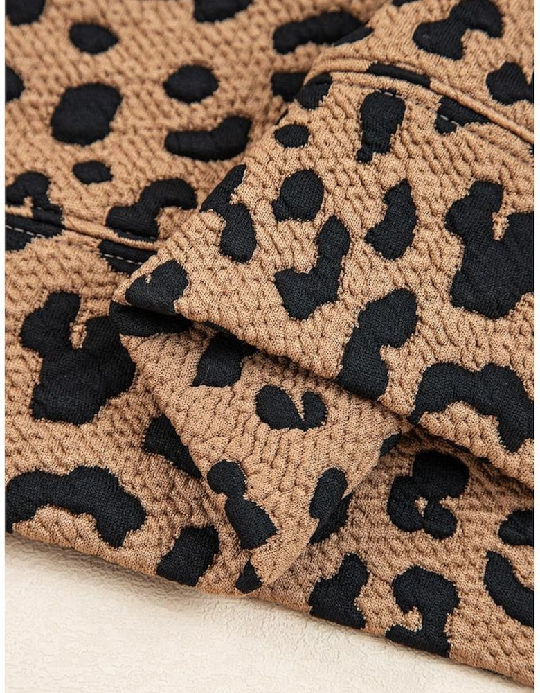 Brown Leopard Print Quarter Zip Sweatshirt