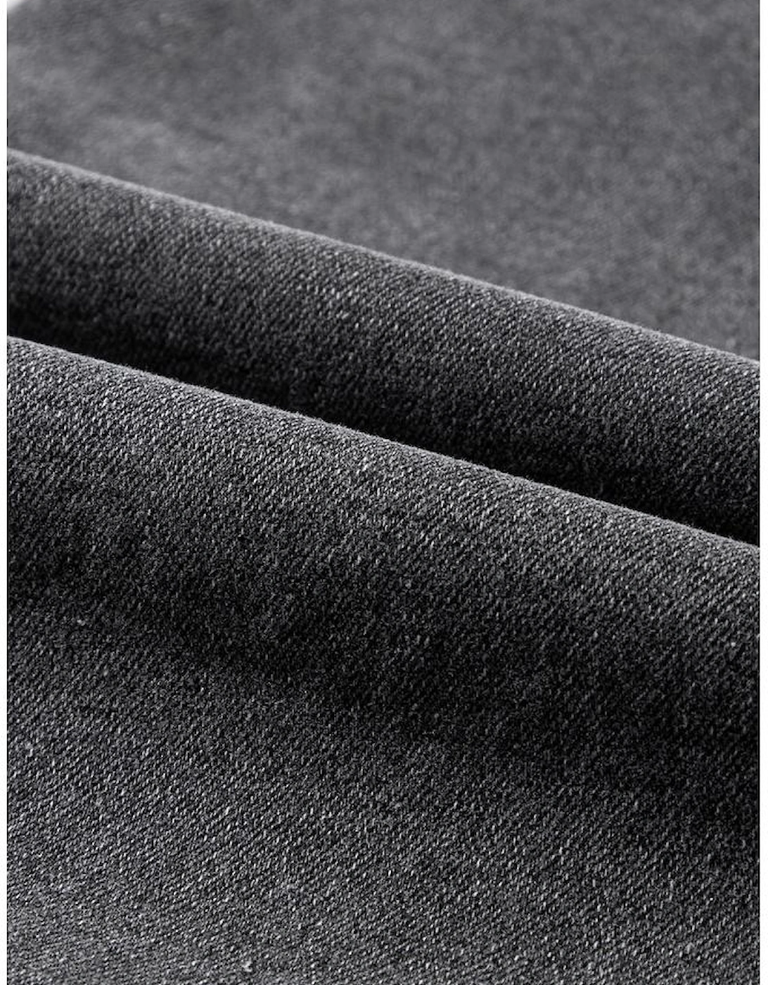 Black Raw Edge Side Slits Buttoned Midi Denim Skirt