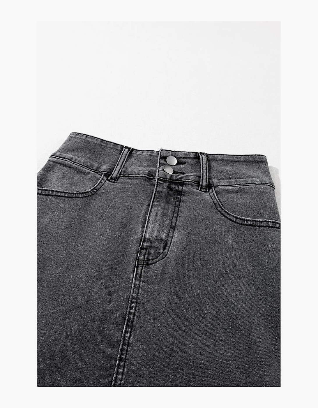 Black Raw Edge Side Slits Buttoned Midi Denim Skirt