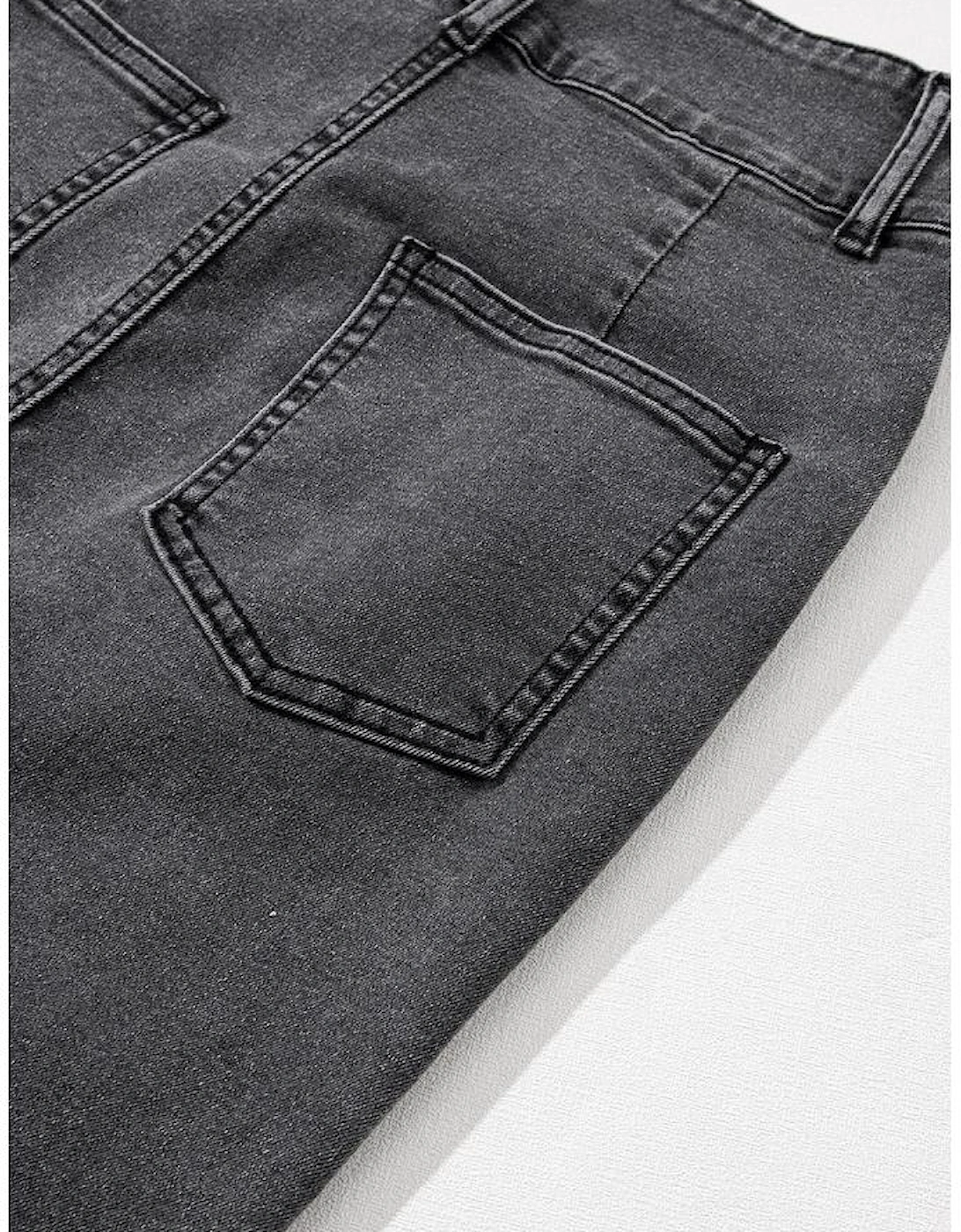 Black Raw Edge Side Slits Buttoned Midi Denim Skirt