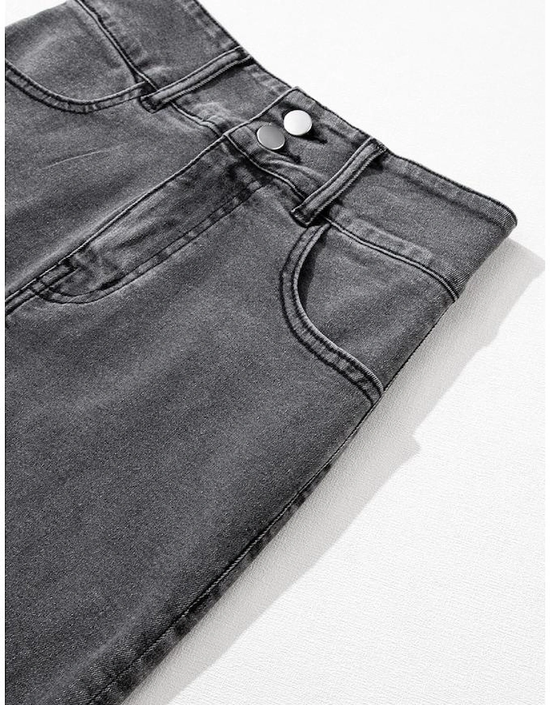 Black Raw Edge Side Slits Buttoned Midi Denim Skirt, 14 of 13