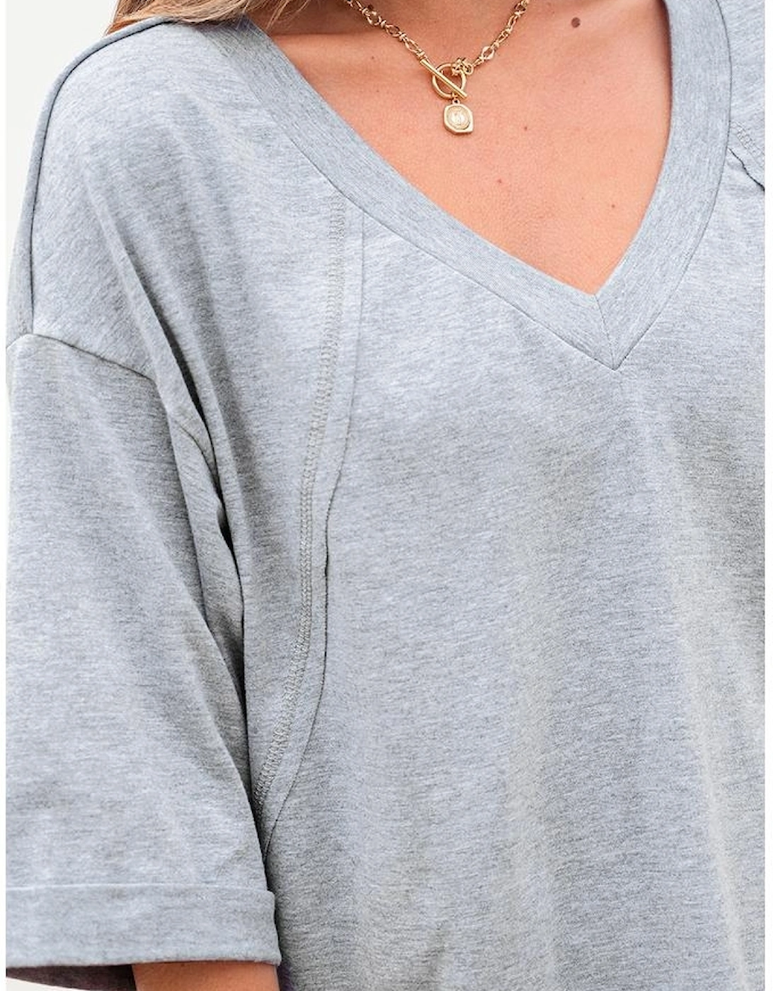 High Raglan Half Sleeve V Neck Oversized T Shirt