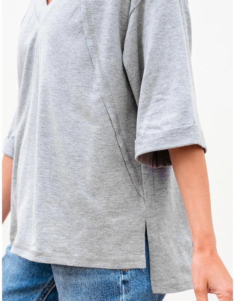 High Raglan Half Sleeve V Neck Oversized T Shirt