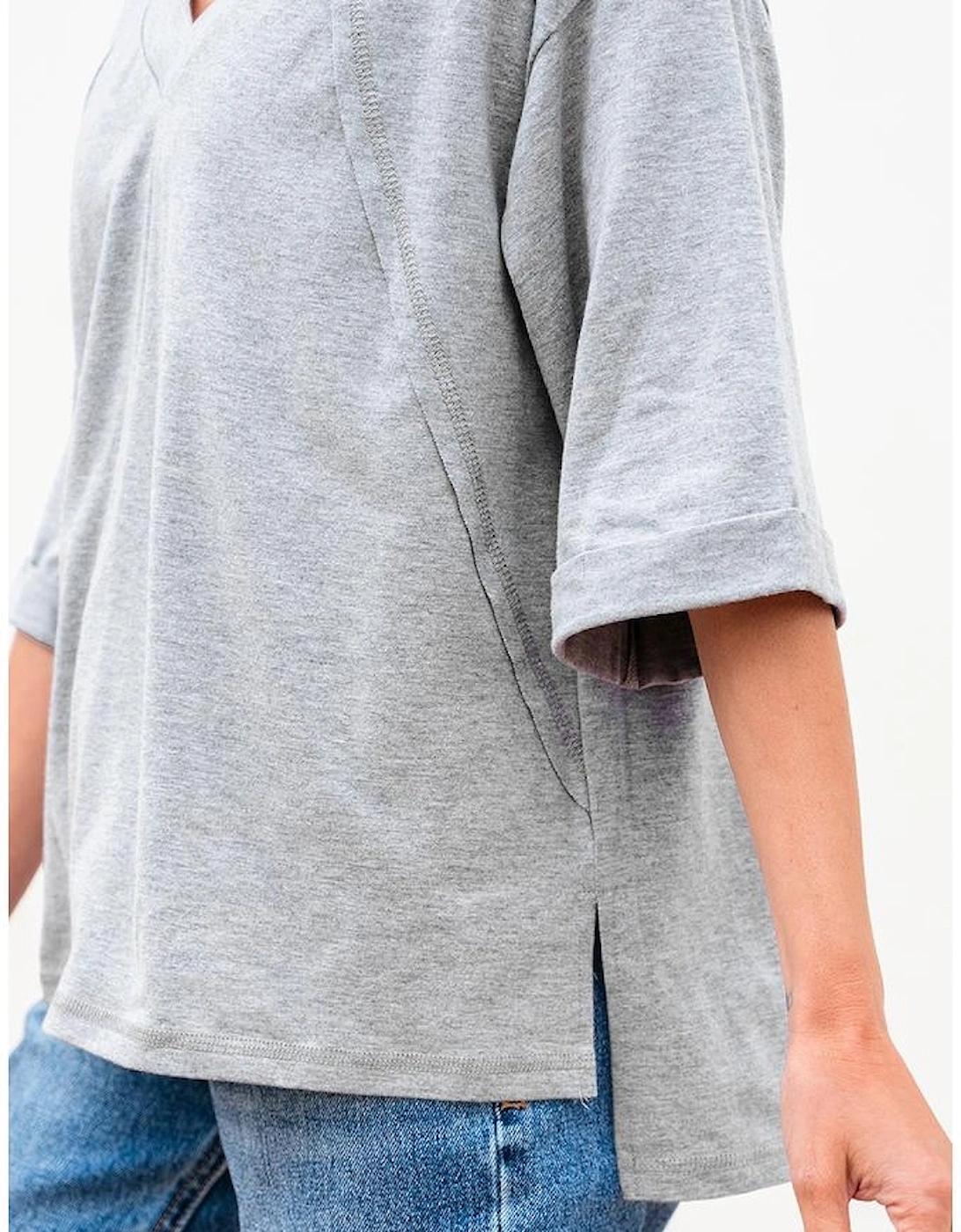 High Raglan Half Sleeve V Neck Oversized T Shirt