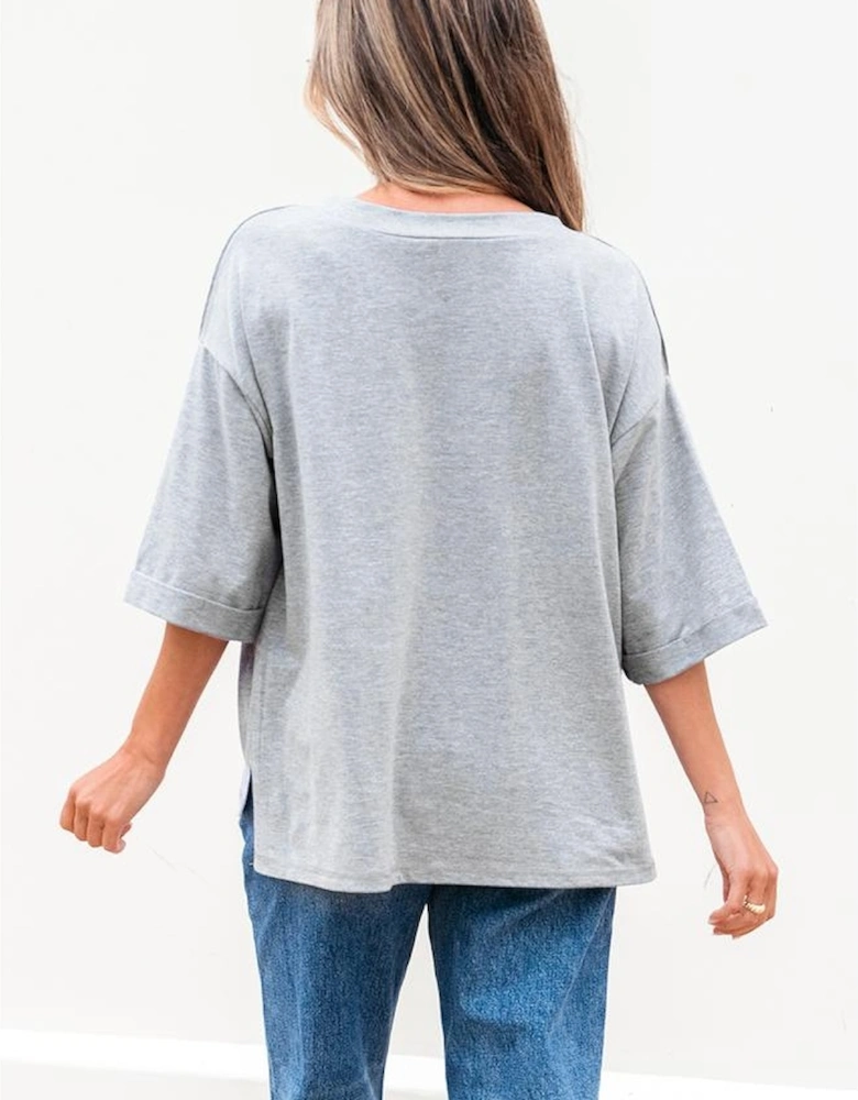 High Raglan Half Sleeve V Neck Oversized T Shirt