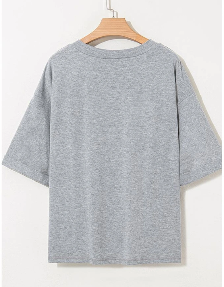 High Raglan Half Sleeve V Neck Oversized T Shirt