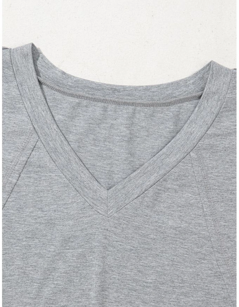 High Raglan Half Sleeve V Neck Oversized T Shirt