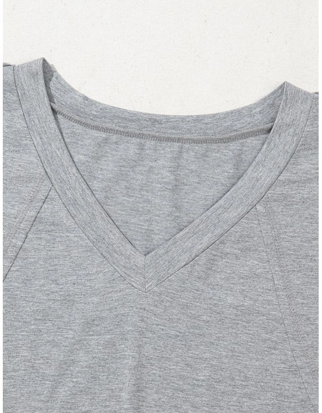 High Raglan Half Sleeve V Neck Oversized T Shirt