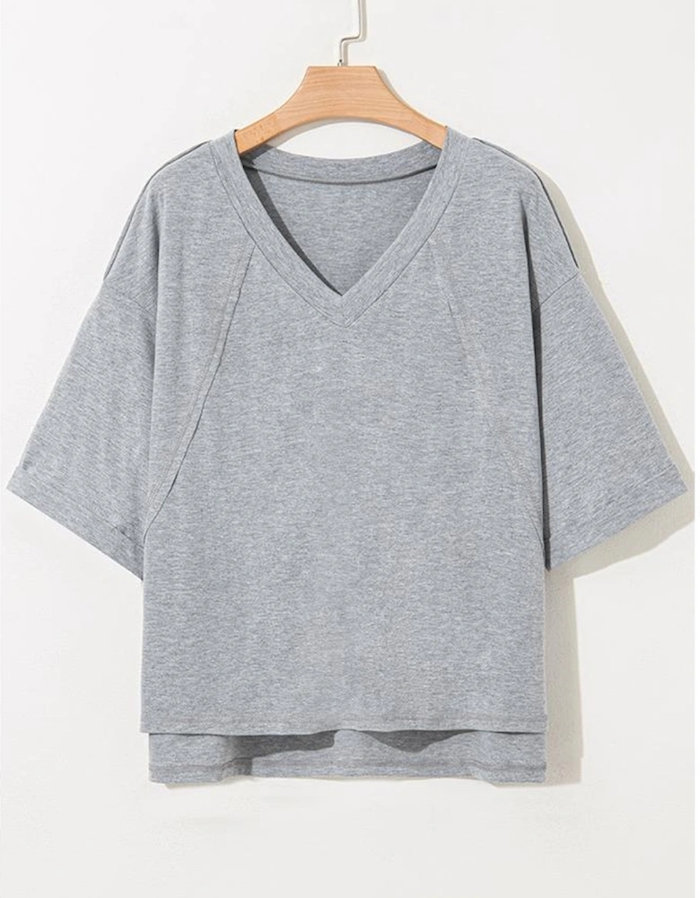 High Raglan Half Sleeve V Neck Oversized T Shirt