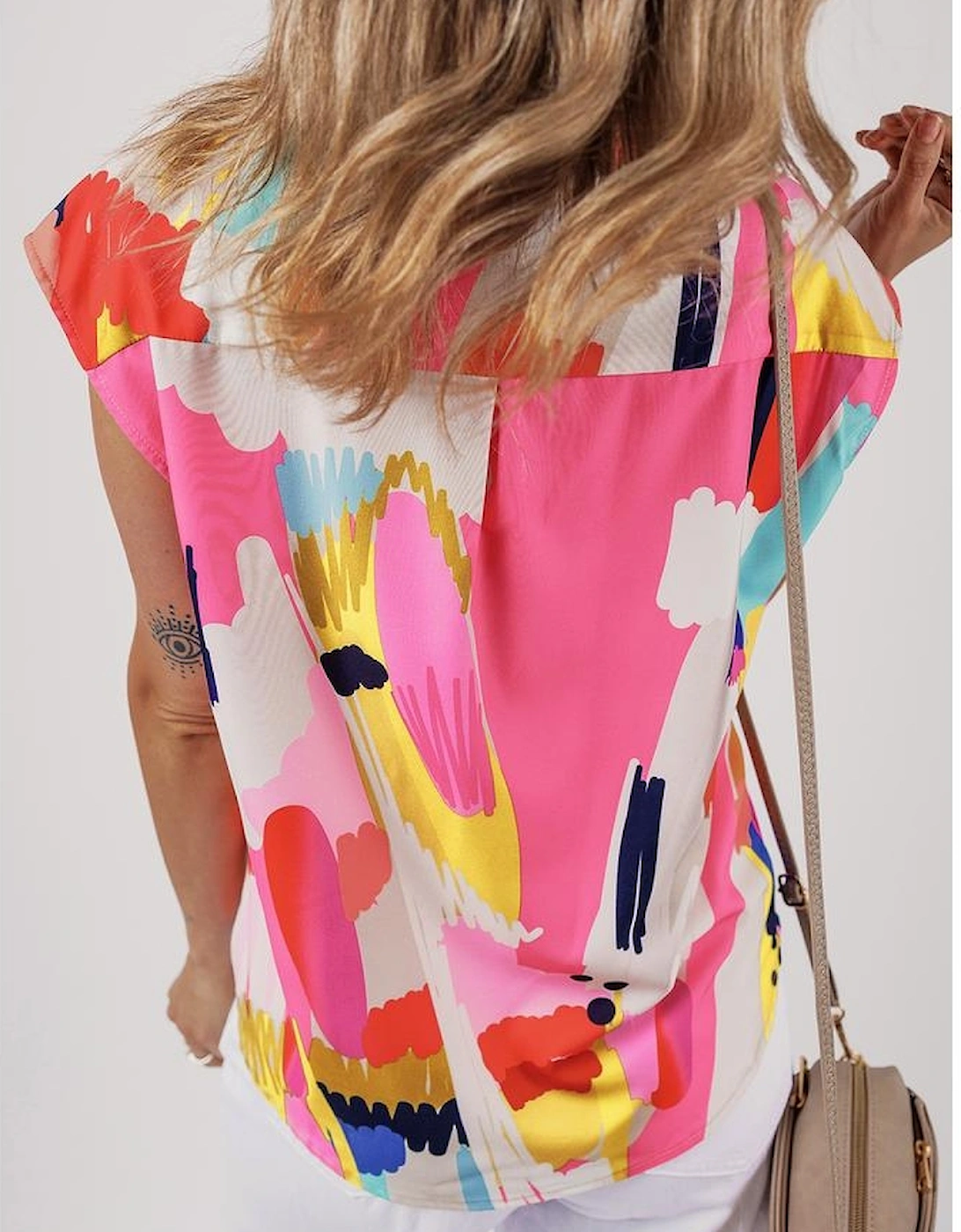 Multicolour Abstract Print Collared Cap Sleeve Casual Shirt, 11 of 10