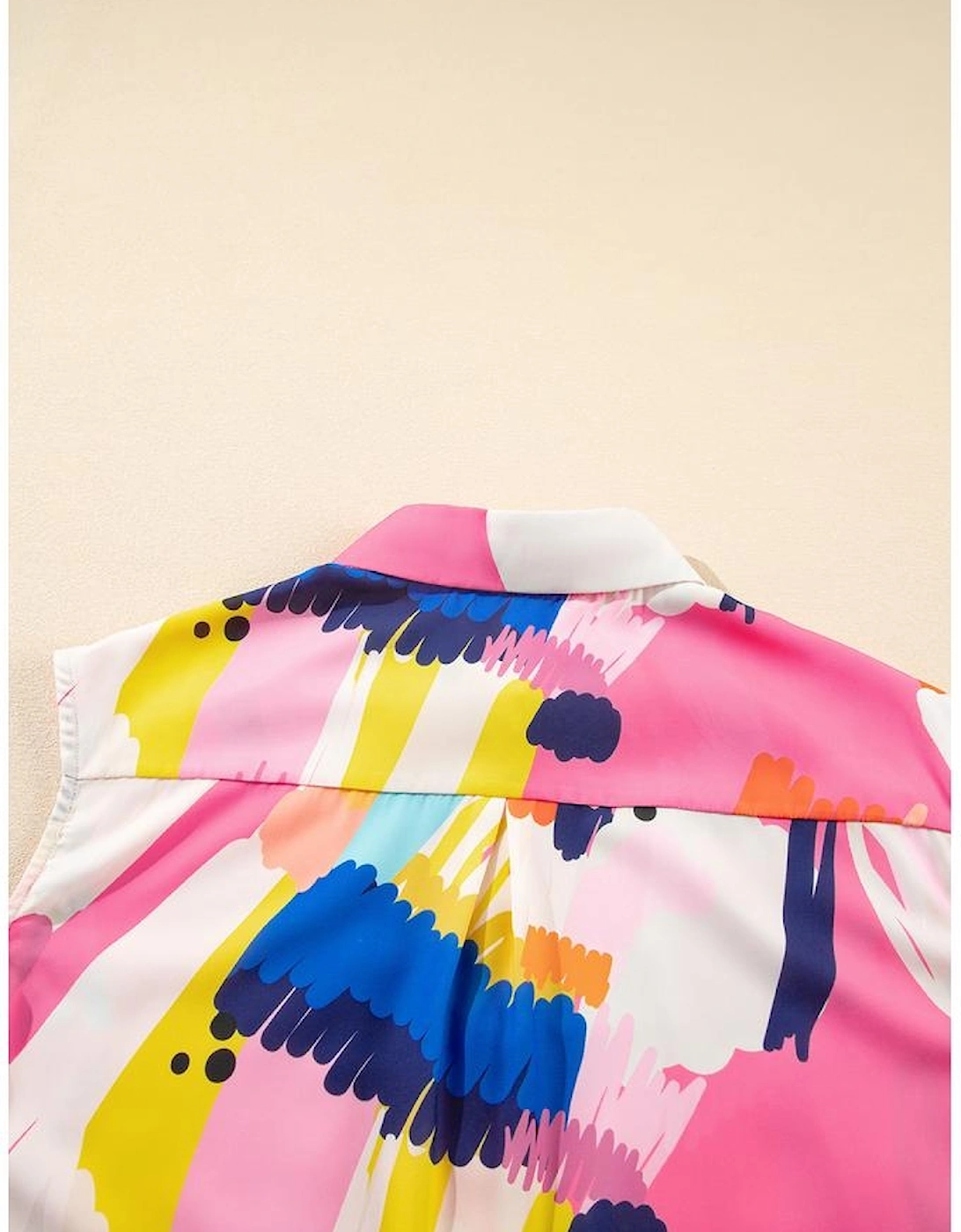 Multicolour Abstract Print Collared Cap Sleeve Casual Shirt