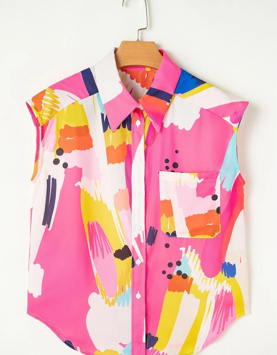 Multicolour Abstract Print Collared Cap Sleeve Casual Shirt