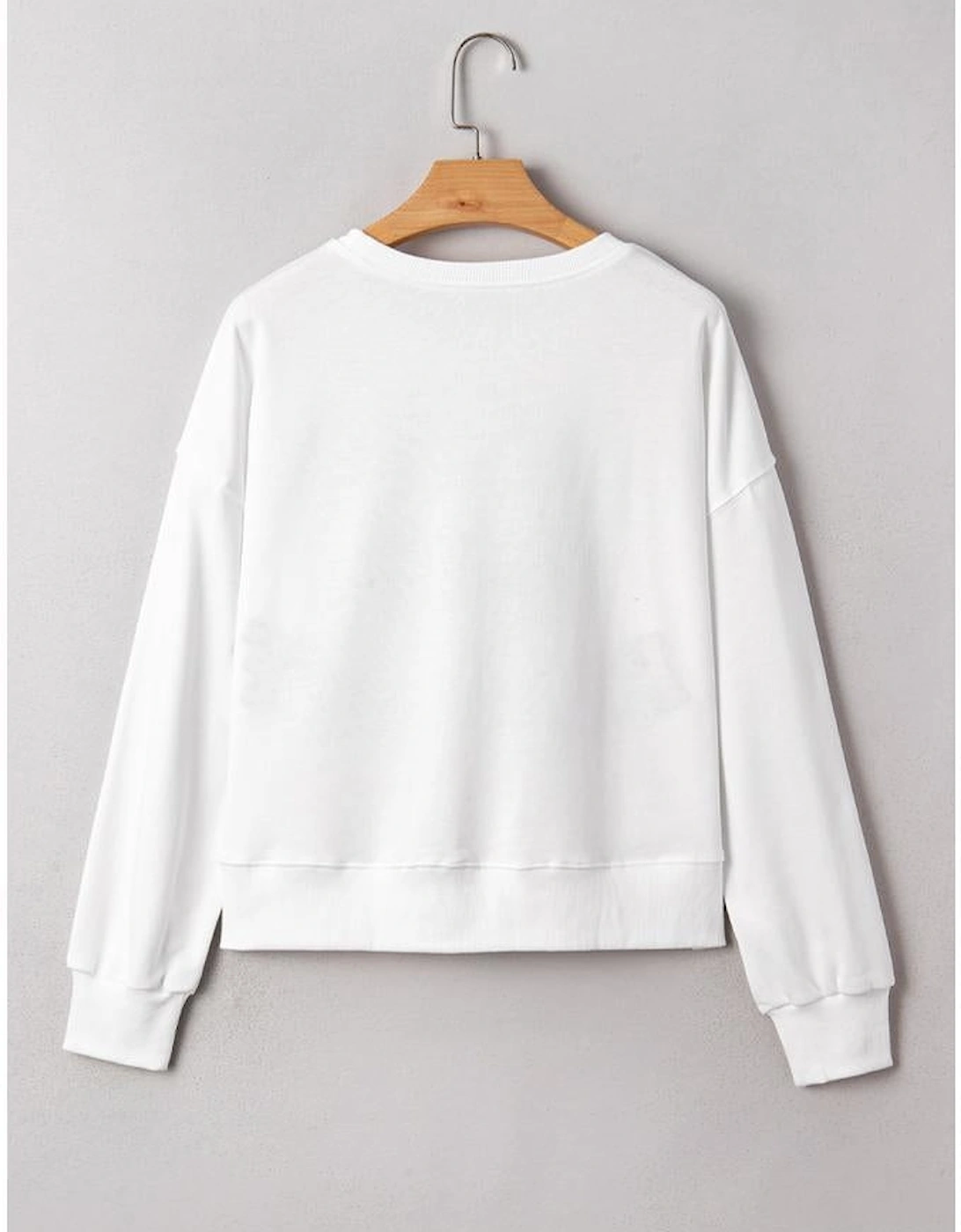 White CLASSY UNTIL KICKOFF Plush Letter Patched Loose Sweatshirt