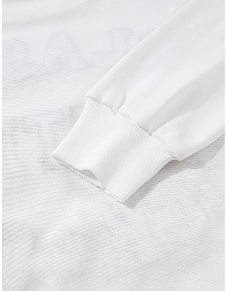 White CLASSY UNTIL KICKOFF Plush Letter Patched Loose Sweatshirt