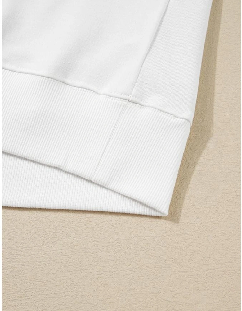 White CLASSY UNTIL KICKOFF Plush Letter Patched Loose Sweatshirt