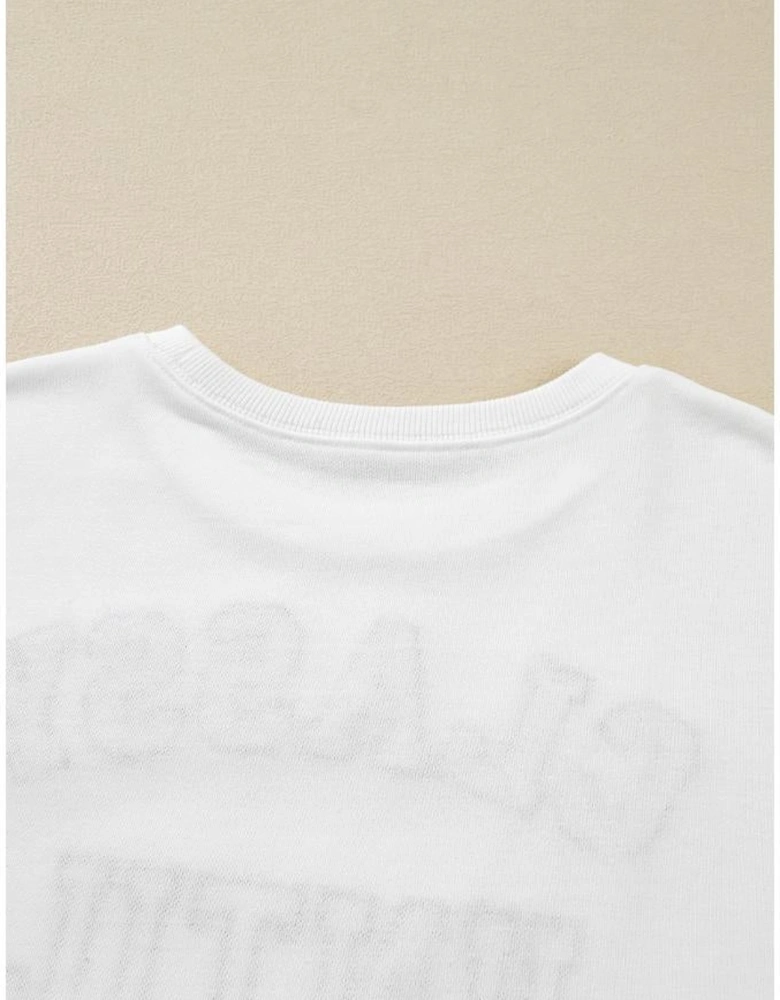 White CLASSY UNTIL KICKOFF Plush Letter Patched Loose Sweatshirt