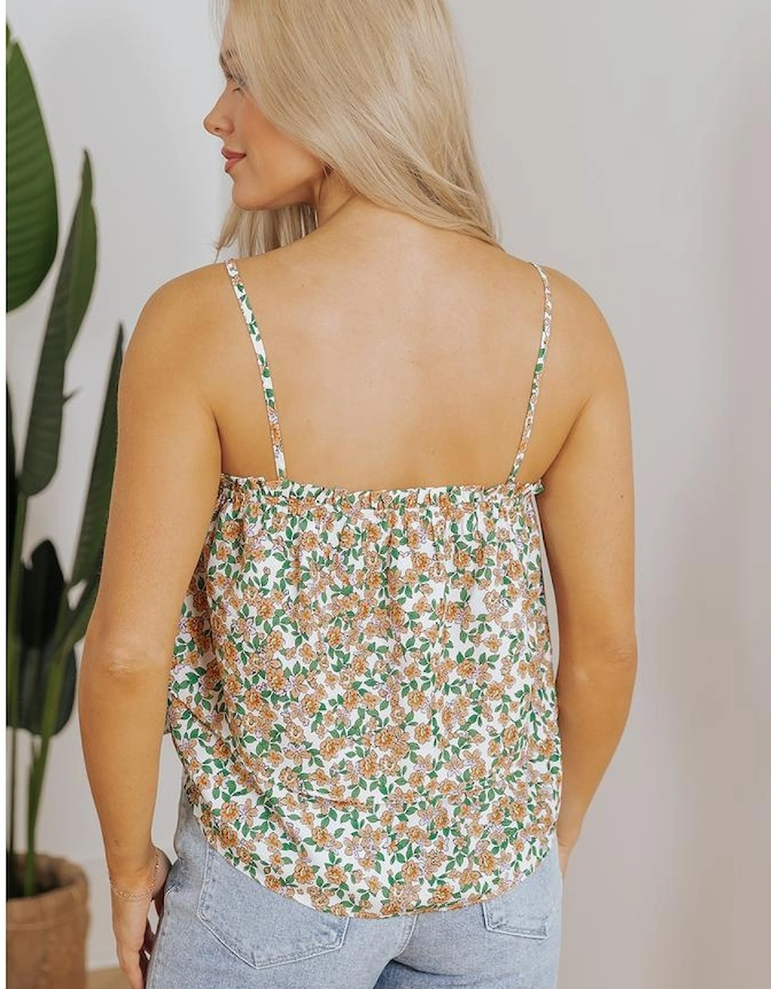 White Boho Floral Spaghetti Strap Ruffle Summer Tank Top, 16 of 15