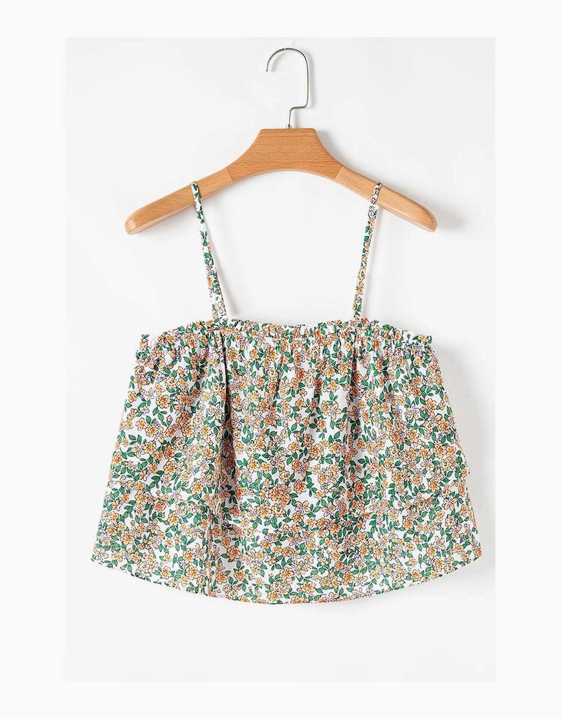 White Boho Floral Spaghetti Strap Ruffle Summer Tank Top