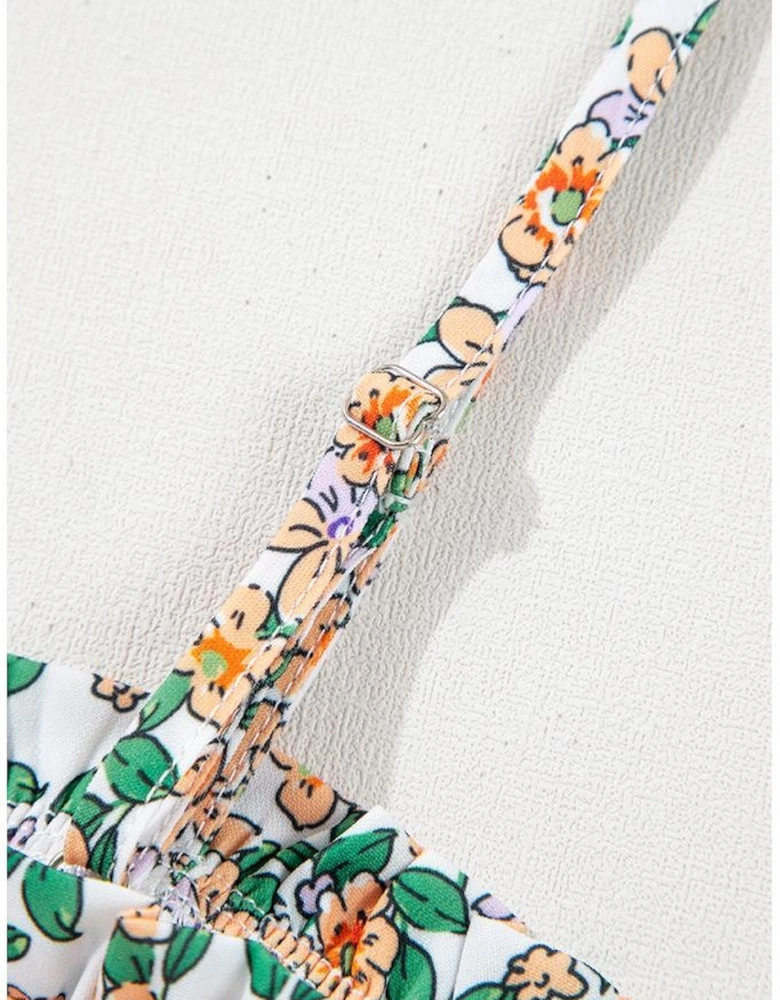 White Boho Floral Spaghetti Strap Ruffle Summer Tank Top