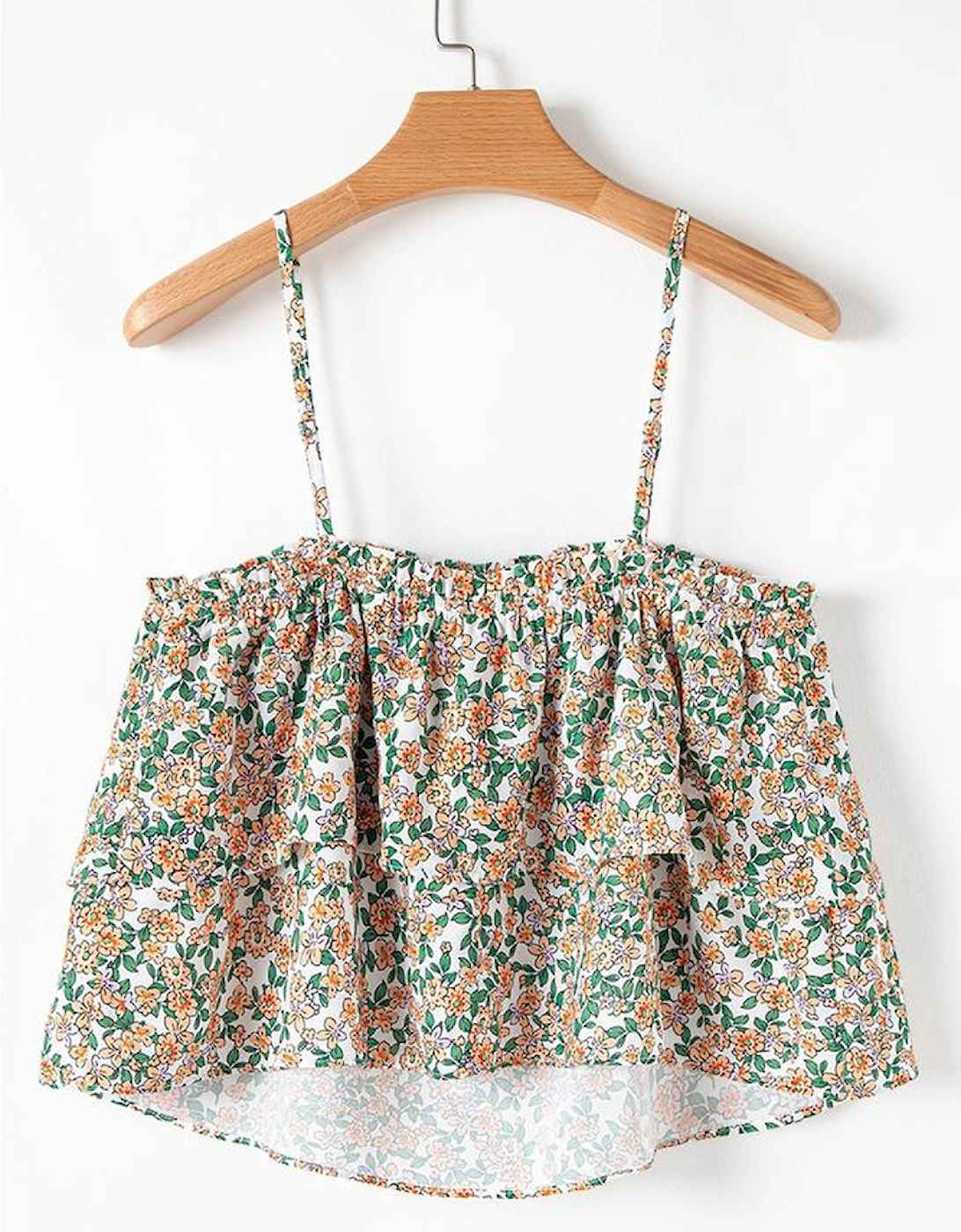 White Boho Floral Spaghetti Strap Ruffle Summer Tank Top