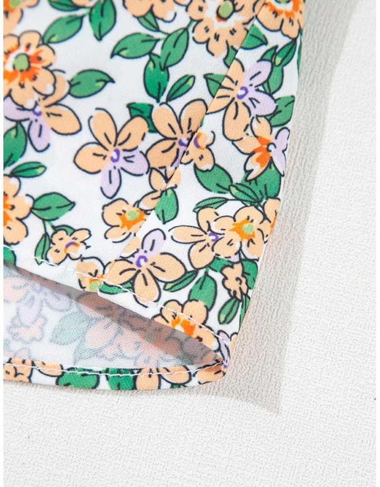 White Boho Floral Spaghetti Strap Ruffle Summer Tank Top