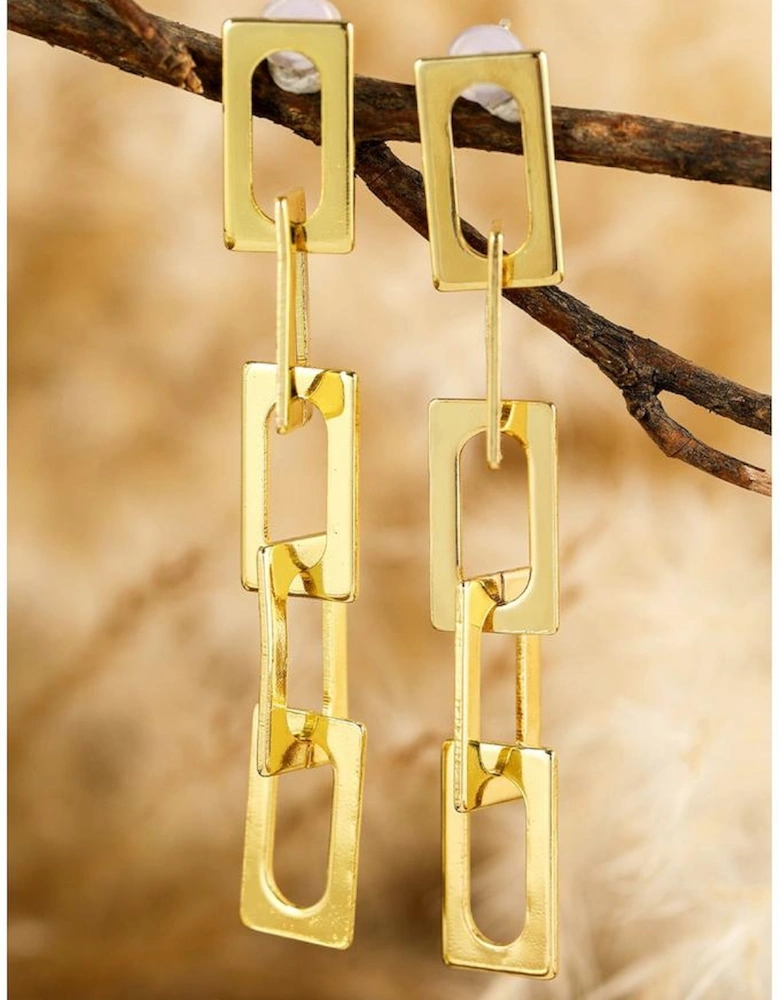 Gold Chain Connect Alloy Dangle Earrings