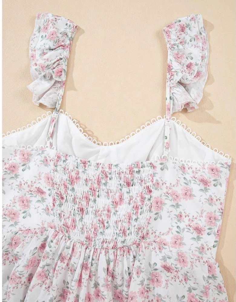 Pink Floral Flutter Peplum Tank Top