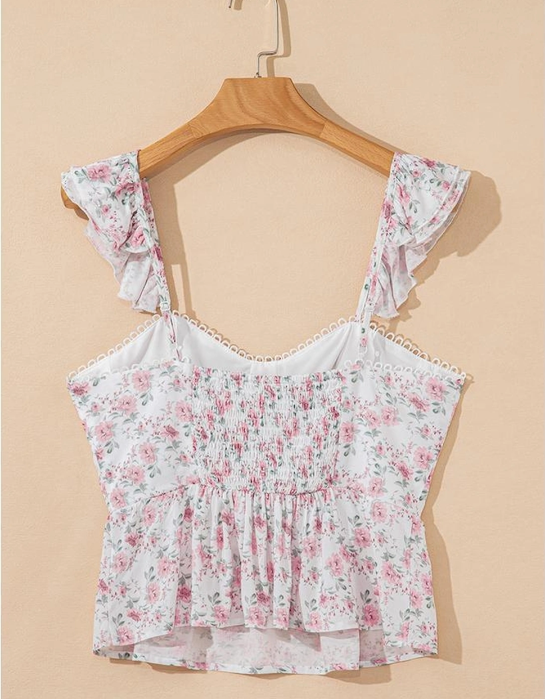Pink Floral Flutter Peplum Tank Top