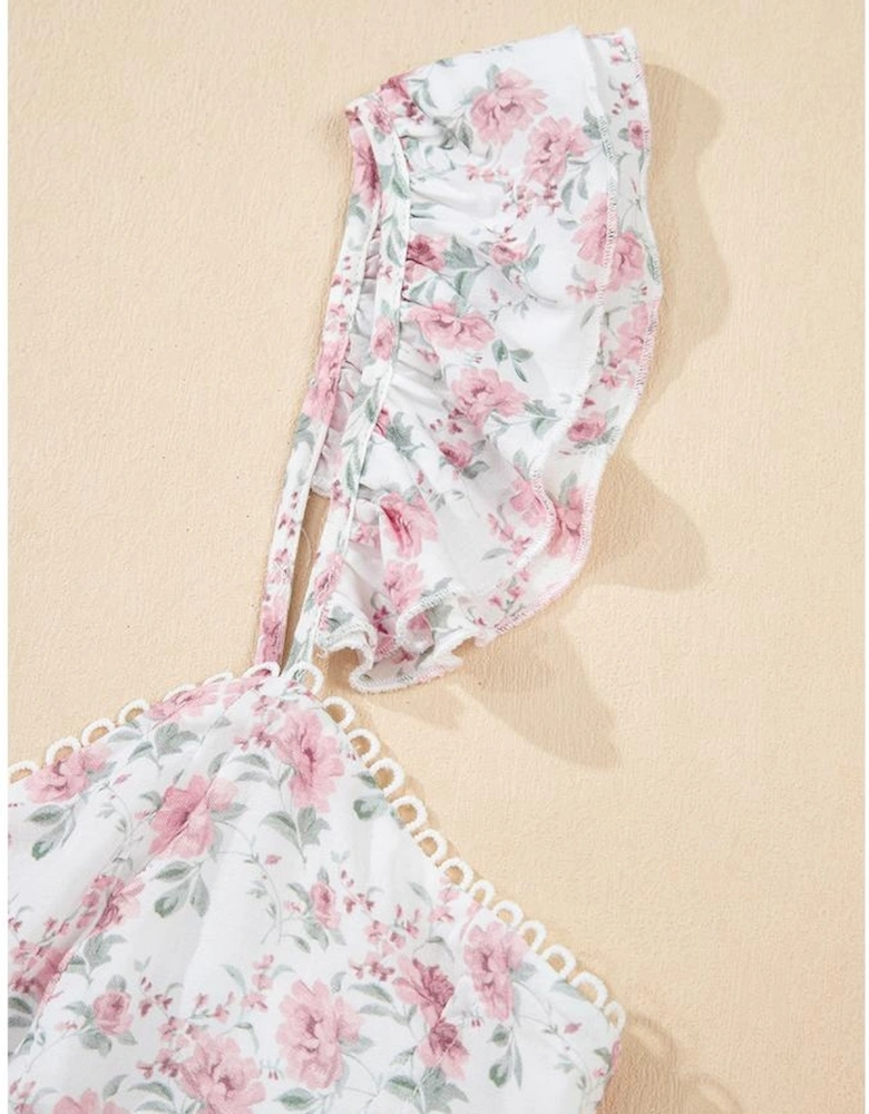 Pink Floral Flutter Peplum Tank Top