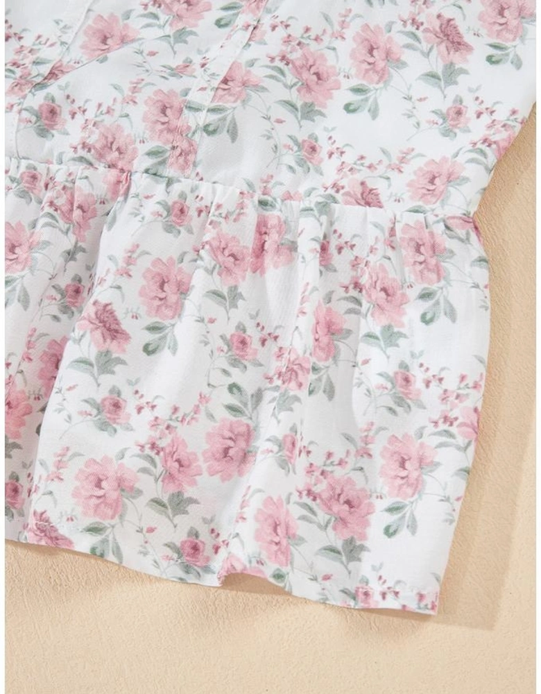 Pink Floral Flutter Peplum Tank Top