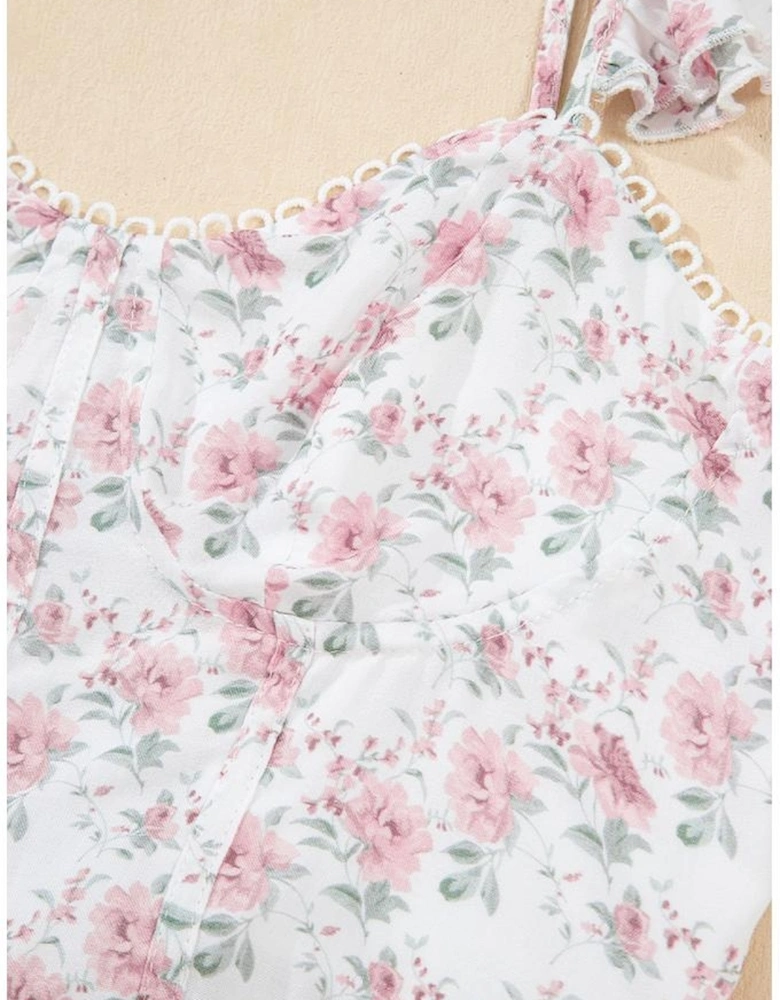 Pink Floral Flutter Peplum Tank Top