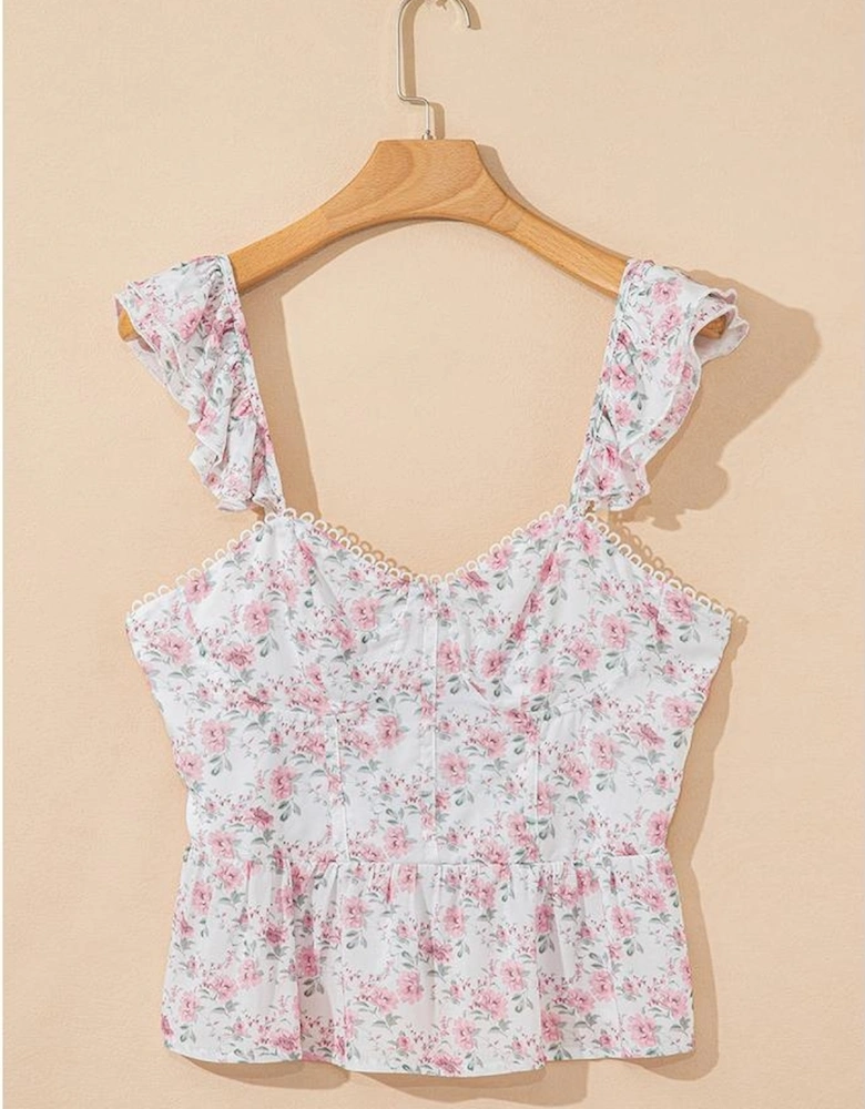 Pink Floral Flutter Peplum Tank Top