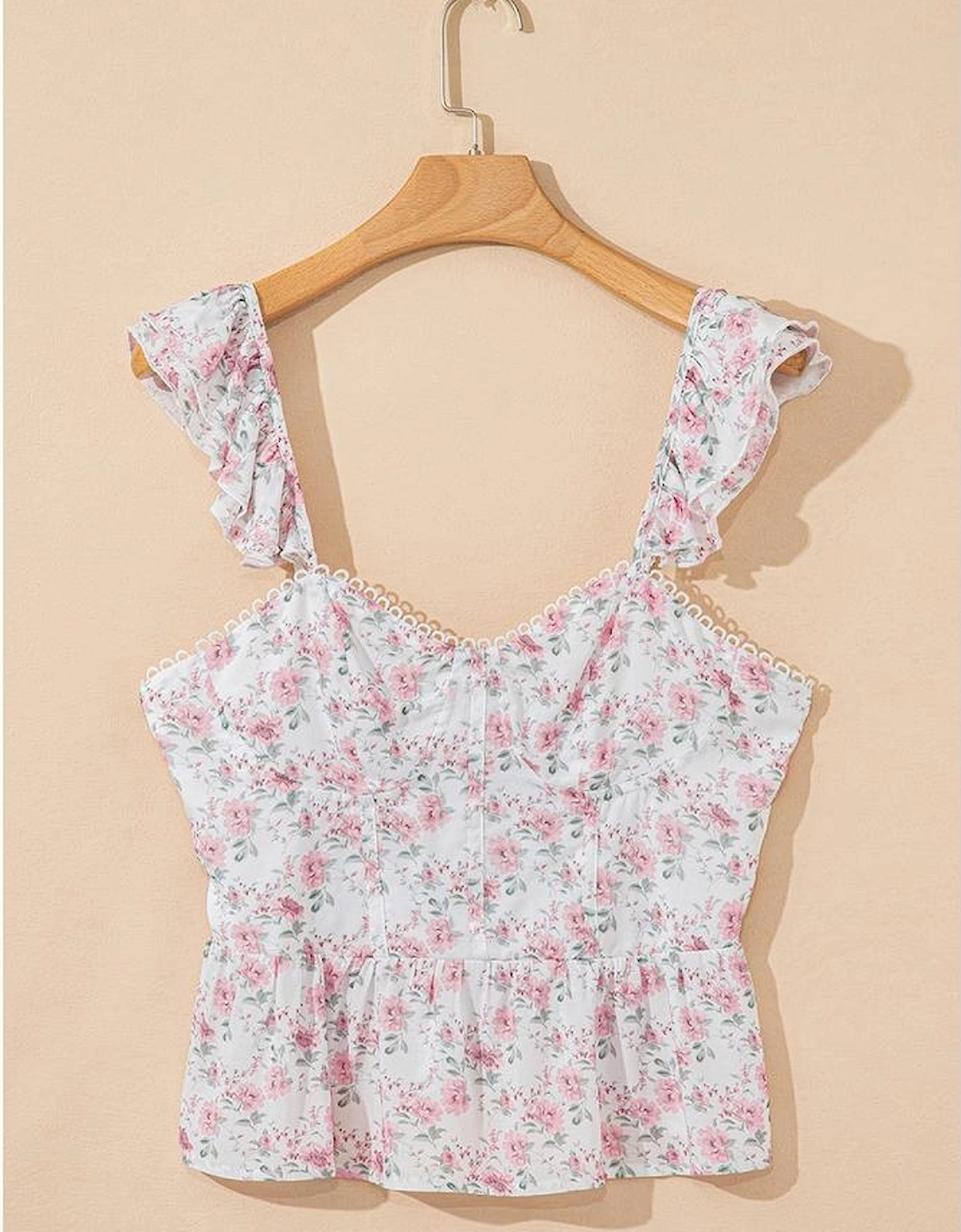 Pink Floral Flutter Peplum Tank Top