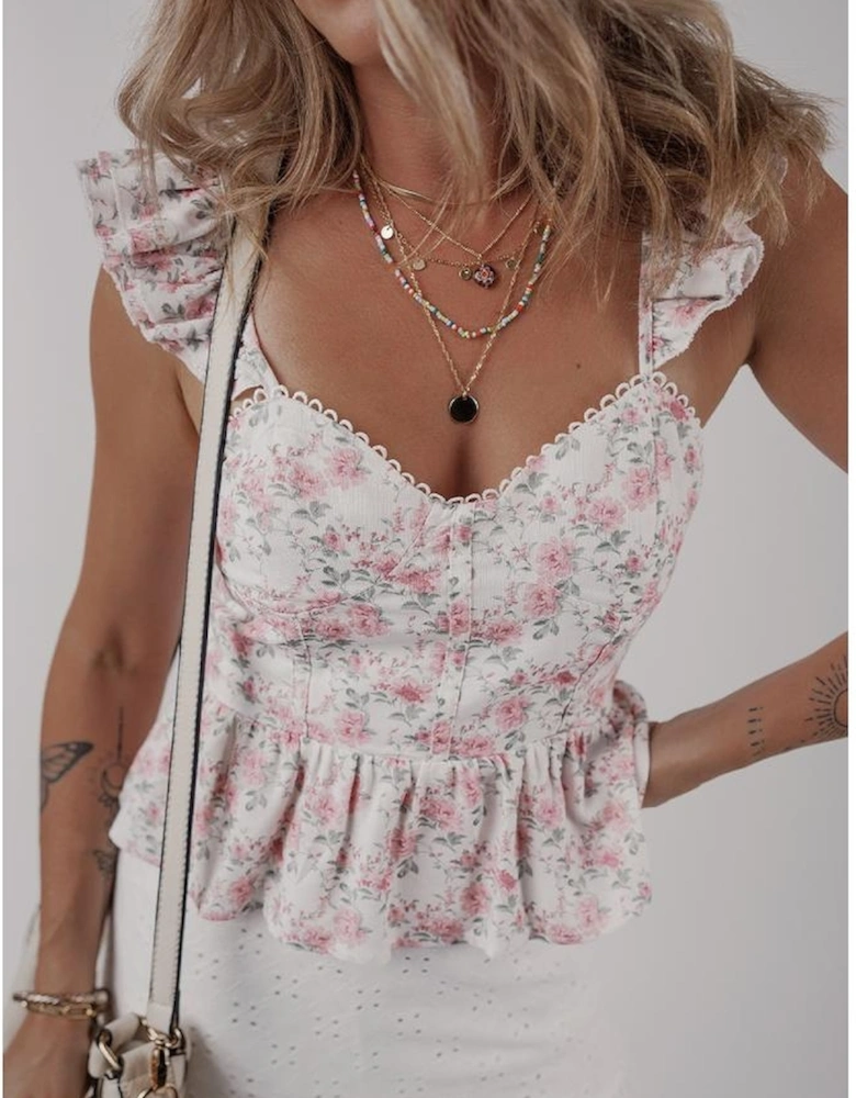 Pink Floral Flutter Peplum Tank Top