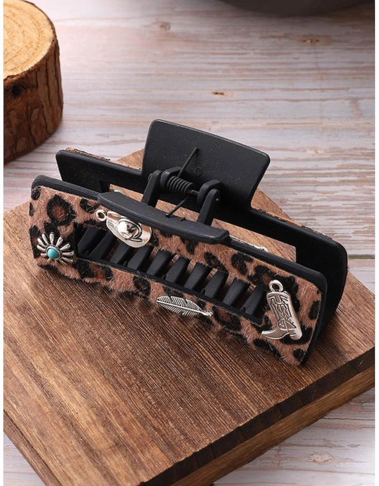 Chestnut Leopard Western Pattern Decor Square Hair Clip