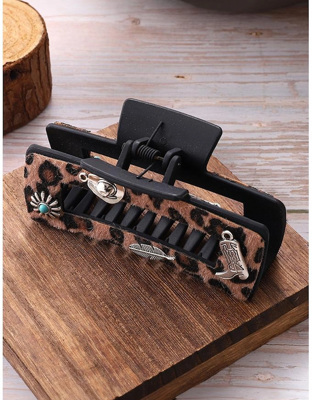 Chestnut Leopard Western Pattern Decor Square Hair Clip, 4 of 3