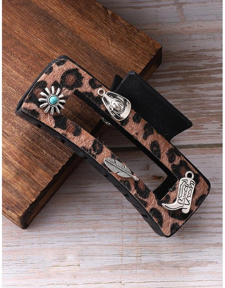 Chestnut Leopard Western Pattern Decor Square Hair Clip