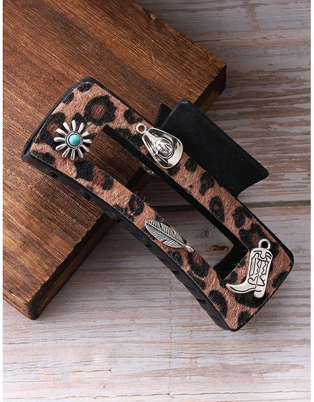Chestnut Leopard Western Pattern Decor Square Hair Clip